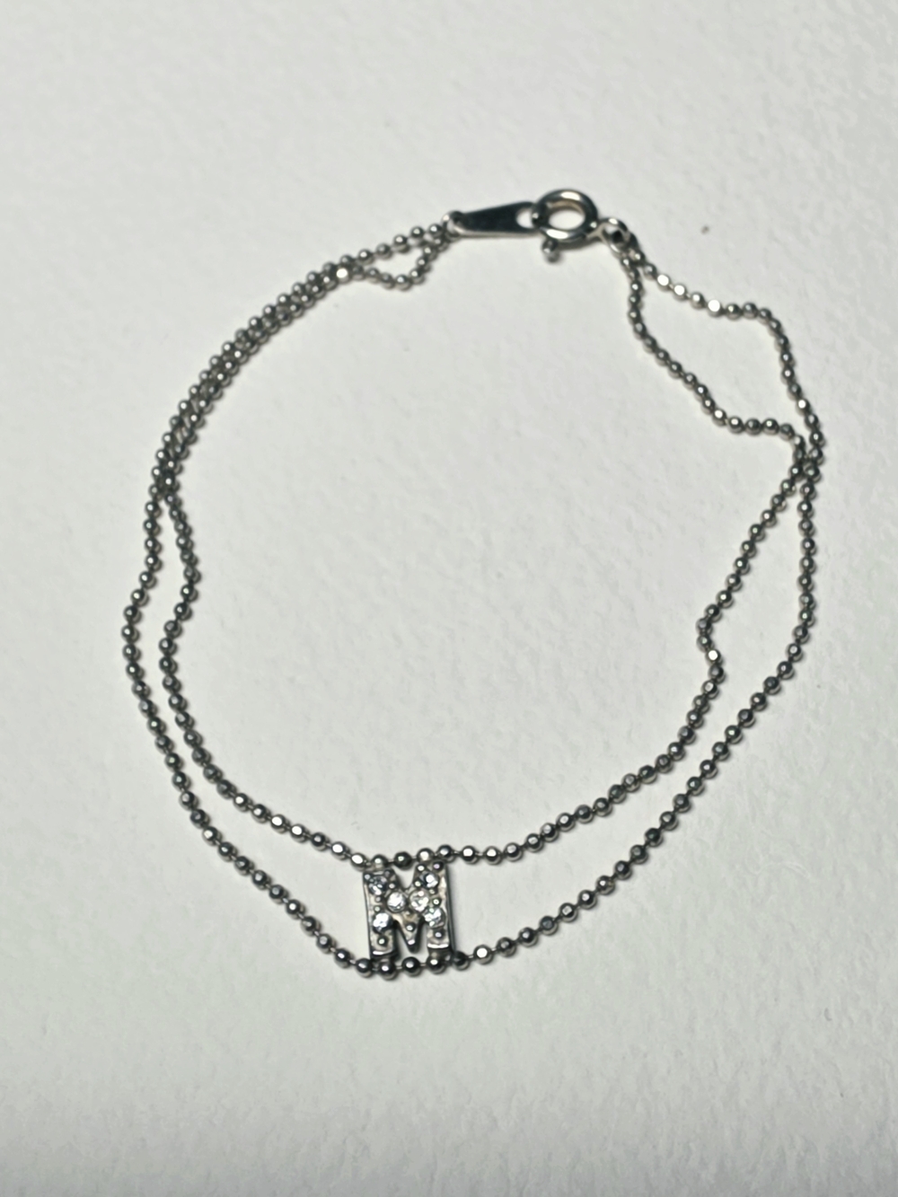 SV CASA 925 Silver Double Chain Necklace with 'M' Zirconia Pendant Size 7